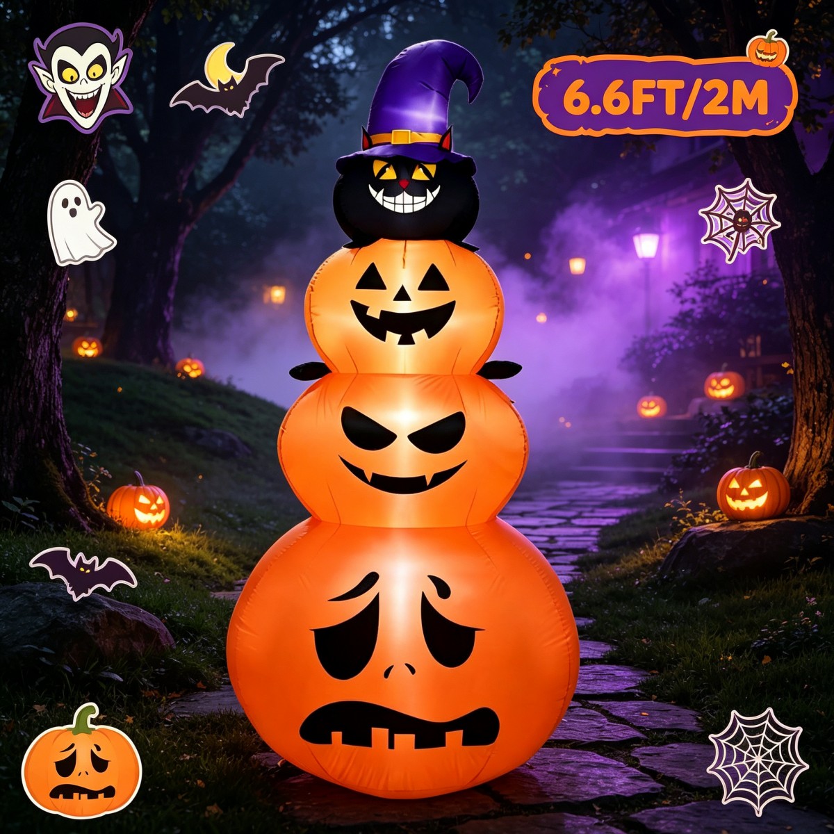 Halloween Pumpkin Decor Led - Outdoor Holiday Decorations Halloween Inflatable Stack