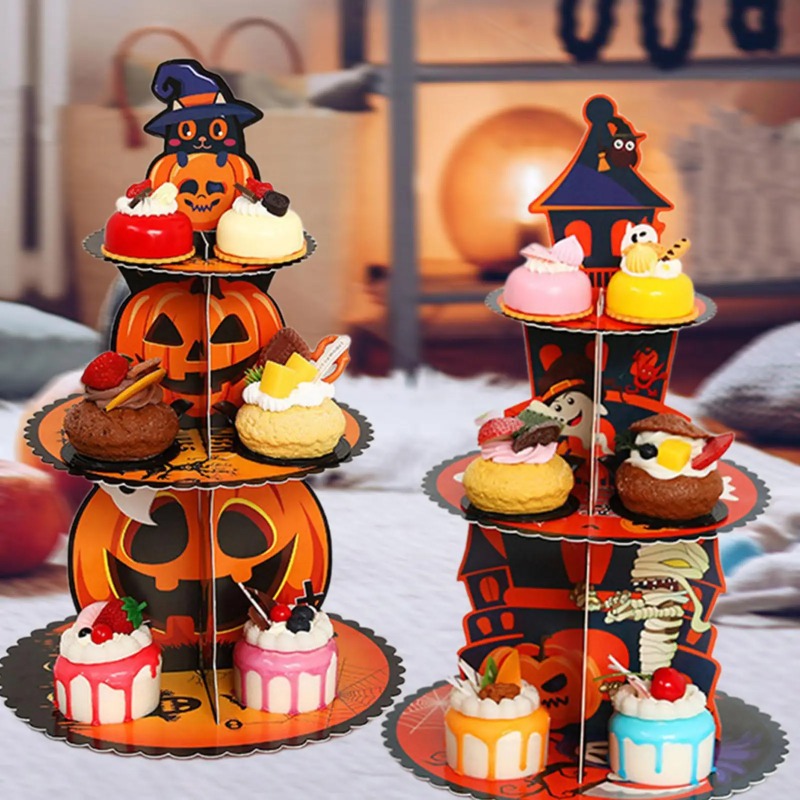 1-4PCS 3 Tier Spiderweb Desser - Spider Web Halloween Decoration 评论和价格
