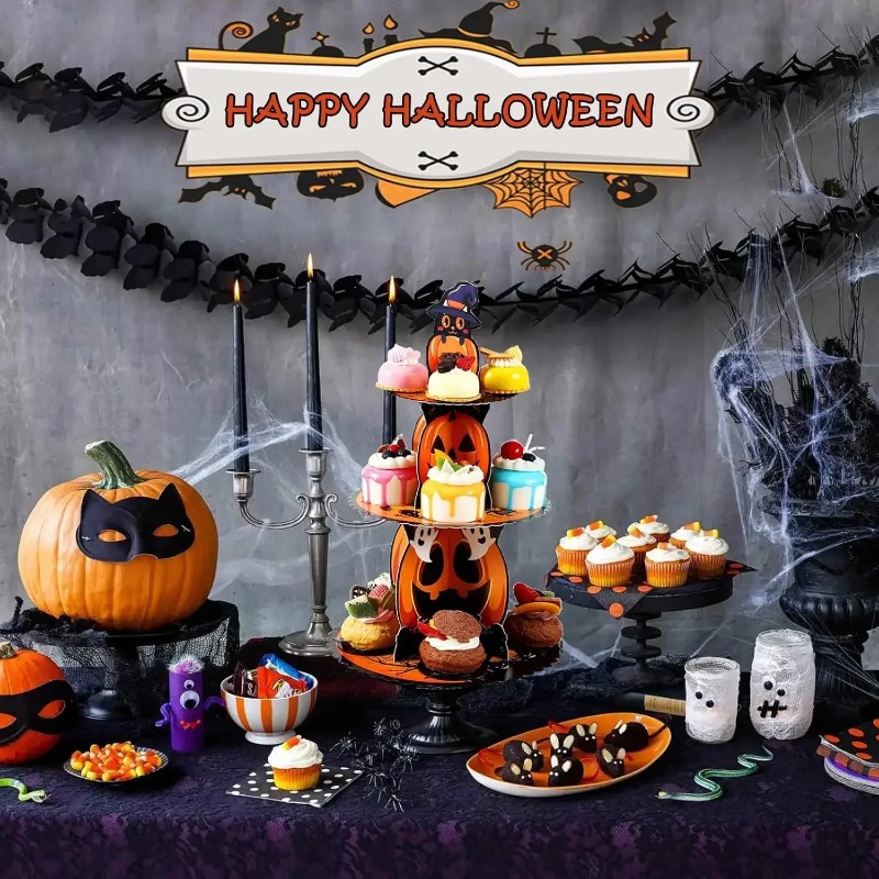 1-4PCS 3 Tier Spiderweb Desser - Spider Web Halloween Decoration 评论和价格