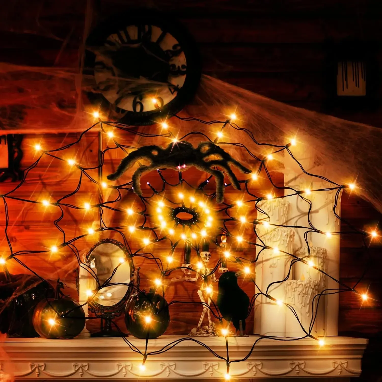 1-4PCS Halloween Spider Web LE - Halloween Led String Lights Orange 评论和价格