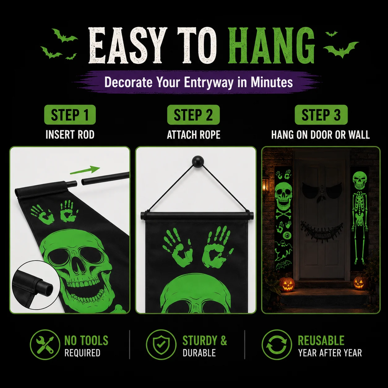 2PCS Glow in the Dark Hallowee - Halloween Skeleton Decoration 评论和价格