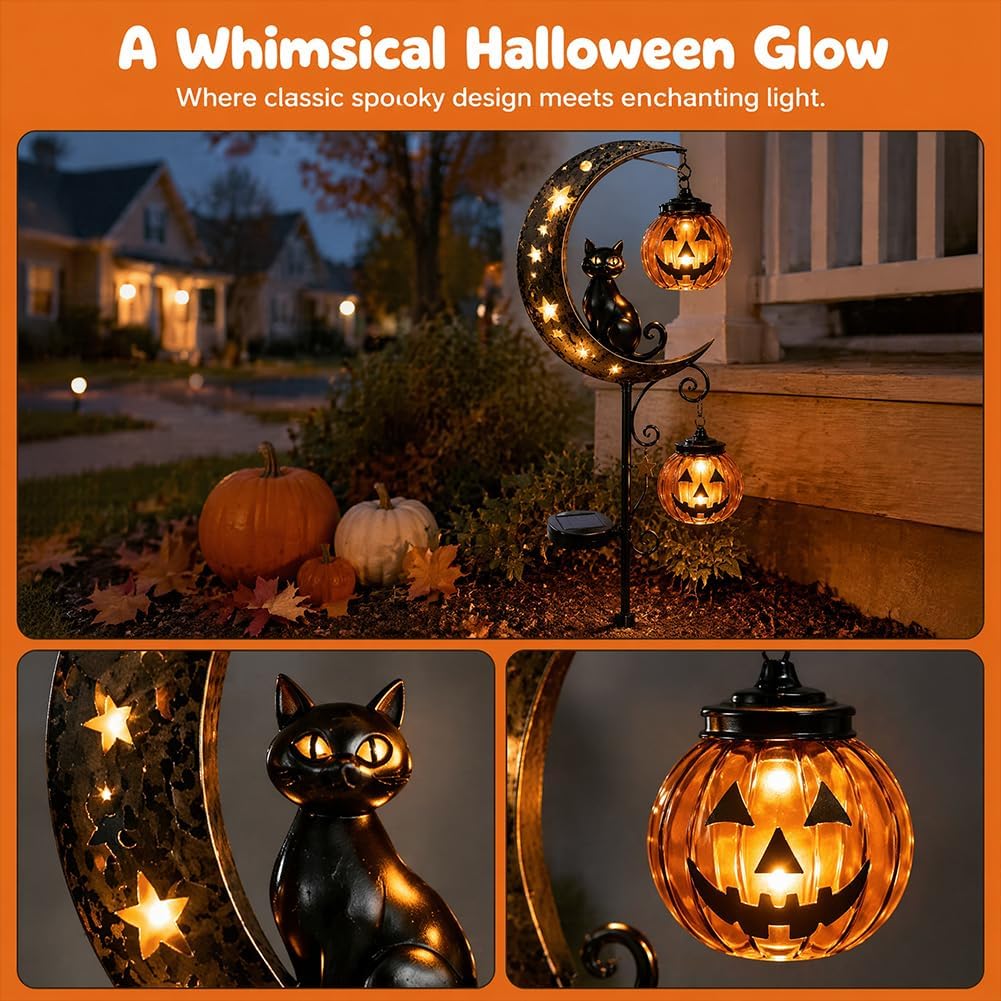 Solar Halloween Black Cat Pump - Halloween Pumpkin Decor Led 评论和价格
