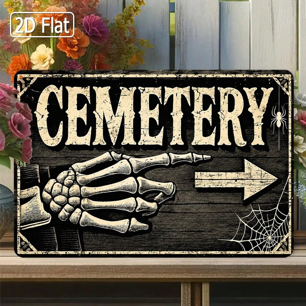 1pc 2D Flat Tin Sign - Vintage - Halloween Skeleton Decoration 评论和价格